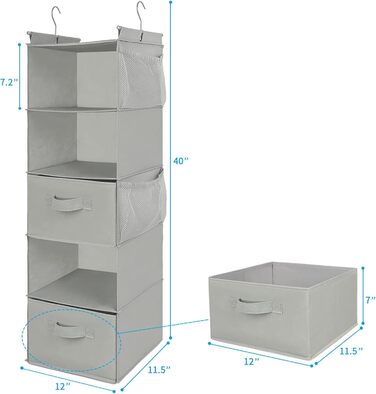 Органайзер для шафи MAX Houser з 5 полицями, Економія місця, Тканинні полиці з 4 кишенями збоку, Складаний, Бежевий