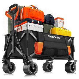 Візок-теліжка складний GarveeLife XXL 200L, 200 кг, гальма, колеса 20 см для пляжу, кемпінгу, саду, чорний