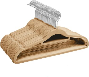 Набір велюрових вішалок для одягу, 50 шт. з органайзером для краваток, обертаються, бежевий колір