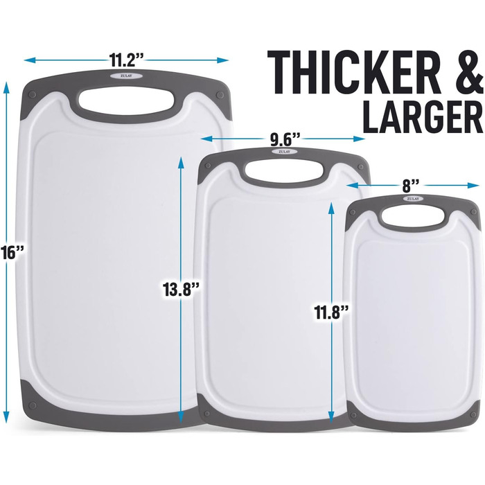 Набір з 3 дерев'яних обробних дощок Zulay Kitchen, пластик, з жолобками для соку, стійкі до ковзання, для кухні