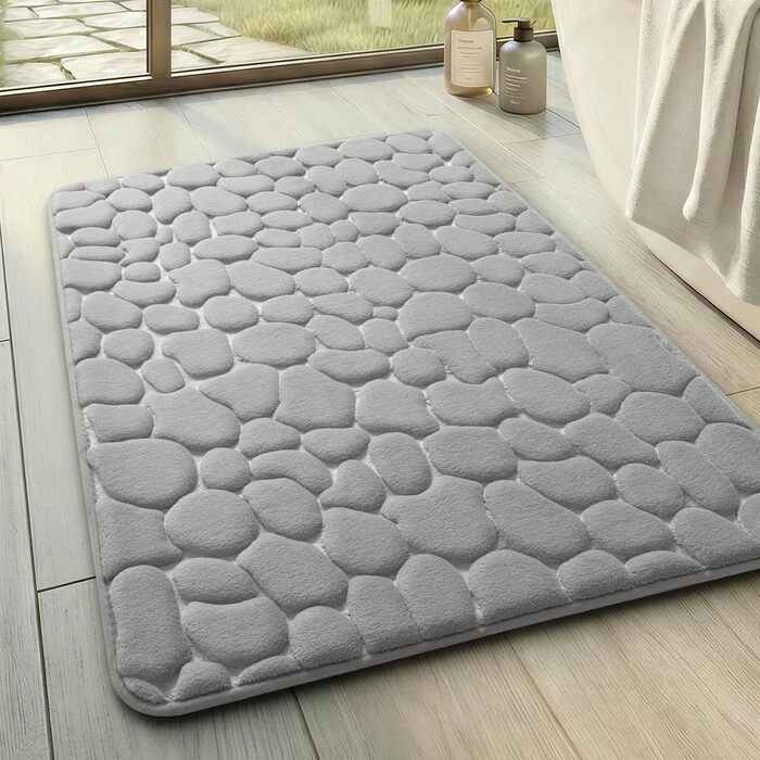 Килимок для ванної кімнати chakme з ефектом пам'яті (Memory Foam), абсорбуючий та протиковзкий килим у ванну та вітальню, 43×61 см, світло-сірий