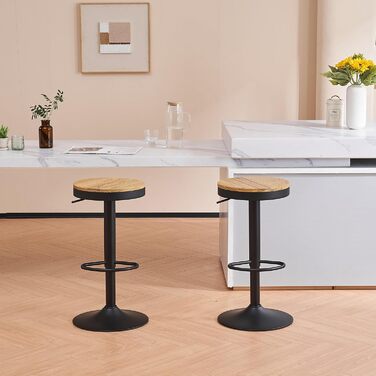 YOUNIKE Adjustable Swivel Bar Stools 2-Pack - Black Wood Kitchen Bar Stools with Footrest - Vintage Style