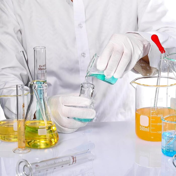 Beaker Glasses, Erlenmeyer Flasks, Measuring Cylinders Set, ZEEROQOLAB 4 Graduated Beakers, 3 Glass Measuring Cylinders with 3 Conical Flasks, with 3 Glass Pipettes, 2 Glass Stir Sticks, and 2 Wash Brushes