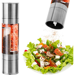 Мельниця для солі та перцю з керамічним жорном, сталеве маточне колесо, регулювання помелу, скло та нержавіюча сталь