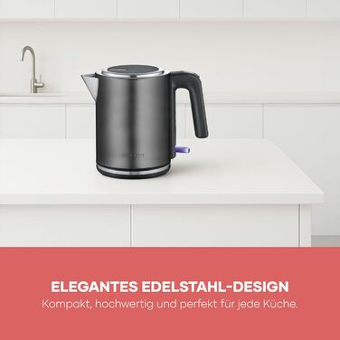 Електричний чайник SEVERIN WK 3489, 1 л, чорний/нержавіюча сталь, з індикатором рівня води та фільтром від накипу