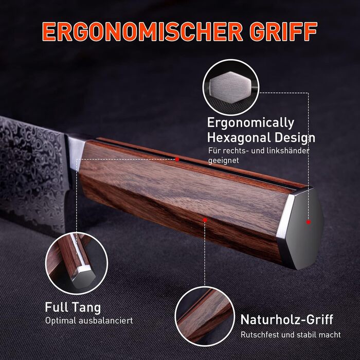Bread Knife Wavy Edge Damascus Bread Slicing Knife with Extremely Sharp 20 cm Blade Made of 67 Layers VG-10 Damascus Steel, Wooden Handle, Gift Box