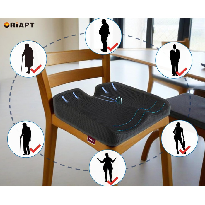 Подушка для сидіння з піни Memory Foam, товста та широка, для підтримки куприка, офісного крісла, геймерського крісла, автосидіння та інвалідного візка