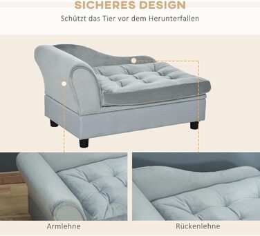 PawHut Крісло-лежанка для собак з матрацом та місцем для зберігання, світло-сірий, 76 x 45 x 43 см