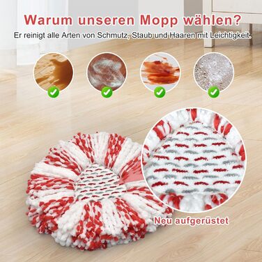 DLAIMI Replacement Mop Heads for Turbo 3-in-1, Floor Wiper Set Compatible with Vileda EasyWring&Clean, Mop Replacement Cover, 2 Mop Heads +1 Handle +1 Mop Base for mop, Mop Set Accessories
