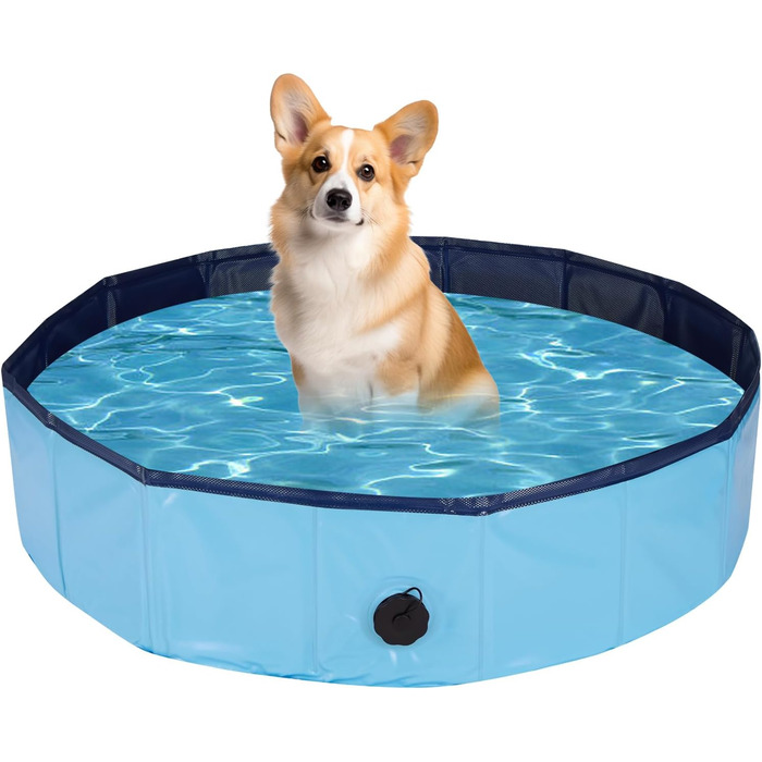 Басейн для собак, 160x30 см, розкладний, з неслизьким покриттям, блакитний XL