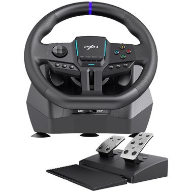 PXN V900 Gen2 Ігровий кермо з педалями Hall Effect – 16-бітне USB кермо для ПК з кутом повороту 270°/900°, вібрація, перемикачі передач та керування через додаток – сумісне з PC, Xbox, PS4, PS3, Switch