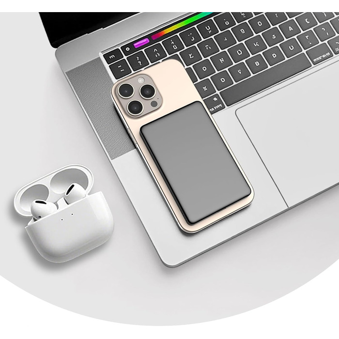 Power Bank JUOVI Магнітний Бездротовий 5000mAh з PD, 20W, USB-C, для MagSafe, iPhone 16/15, AirPods, iWatch (Білий/Чорний)