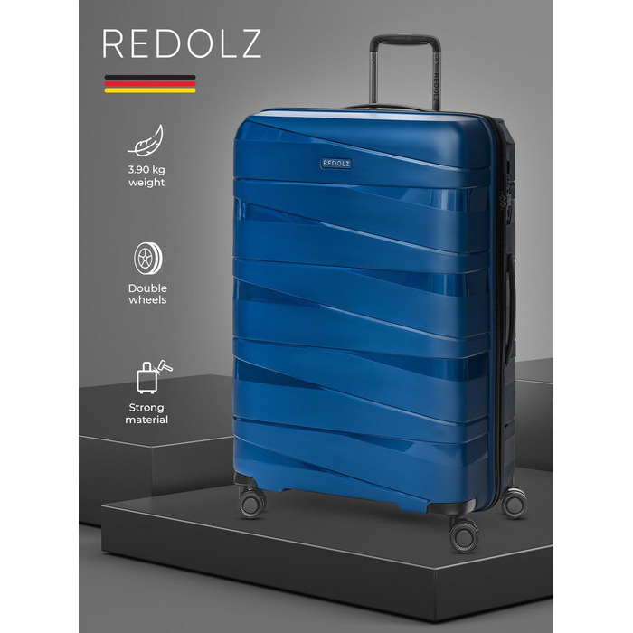 Чемодан REDOLZ Essentials 10: великий валіза-тележка 76 см, синій металік | з поліпропілену, 4 колеса, TSA-замок