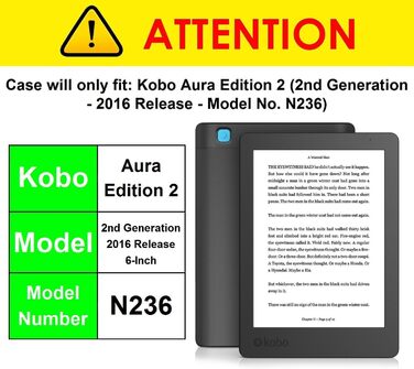 Чохол для Kobo Aura Edition 2: магнітний, тонкий, з авто-функцією сну/пробудження, чорний