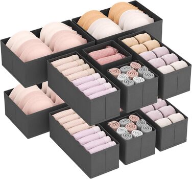Lifewit Drawer Organizers Set, Closet Shelf Organizer, Changing Table Drawer Organization System for Wardrobe Bedroom for Clothes, Children's Clothing, Socks, Underwear, Grey (Grey, 12)