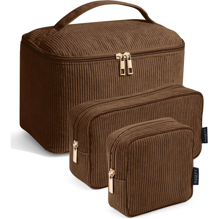 Косметичка MAGEFY: 2 шт. бежева + 3 шт. коричнева. Органайзер для макіяжу, дорожній, з відділеннями