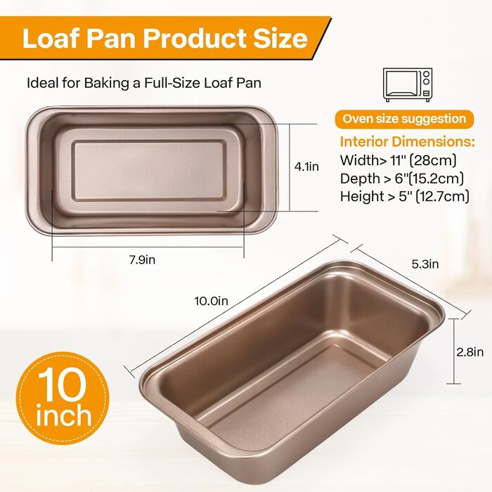 Форма для випічки Kastenform 25,4 см, 2 шт., антипригарне покриття, золотиста, стекова, прямокутна для хліба, банового хліба та сендвічів