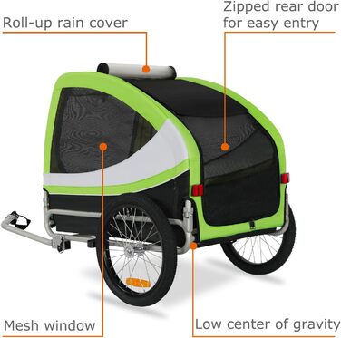 DOGGYHUT® Tobi - великий велотрейлер для собак до 35 кг (зелений)