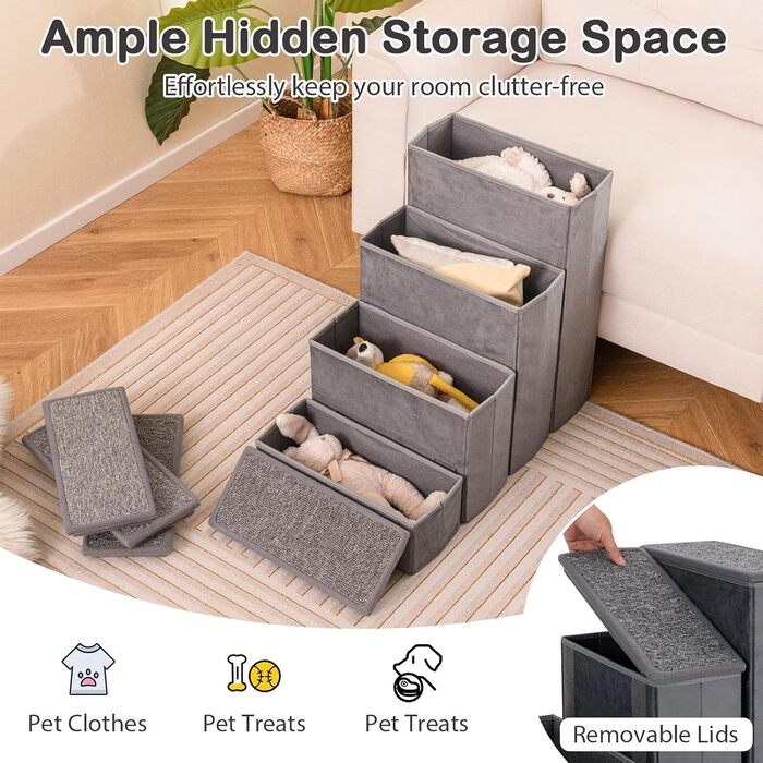 Сходинки для собак SOARS: складана пандус для домашніх тварин з місцем для зберігання, антиковзкі, до 50 кг, для собак та котів, під ліжко/диван (сірий, 38 x 65 x 58 см)