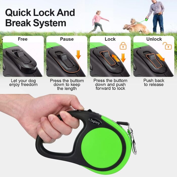 Висувна поводок для собак Taglory, 5м, для середніх та великих собак до 45кг, з надійним гальмом та антиковзним руків'ям
