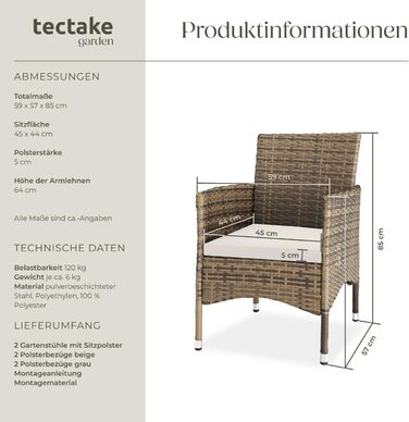 Tectake 2-Piece Rattan Garden Chair Set