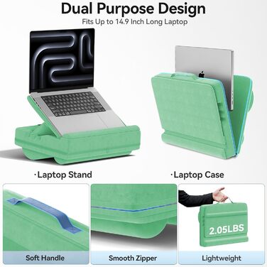 Підставка для ноутбука з регулюванням кута нахилу, подушка для роботи з ноутбука на дивані, підставка для ноутбука до 16 дюймів (зелена)