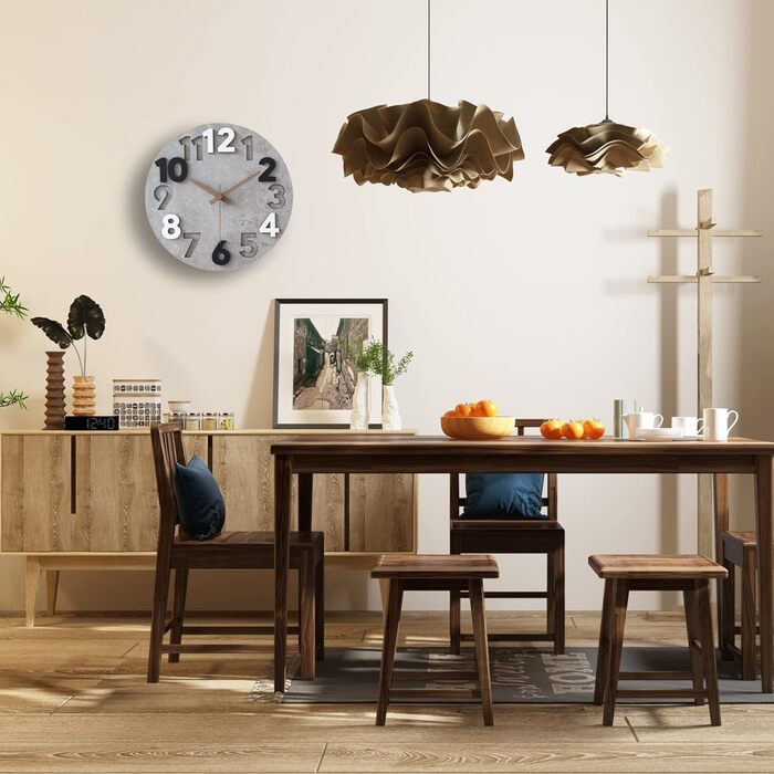 Sinsoledad 30cm Large Wall Clock No Ticking Sound Modern Wood 3D Wall Clocks for Living Room Bedroom Kitchen (Gray)