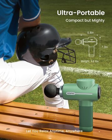 Масажер для м'язів RENPHO Active Massage Gun: глибокий масаж спини, розслаблення, USB-C зарядка, зелений