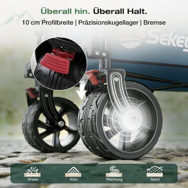 Універсальний складаний візок Sekey XXL Plus 200L/200кг з гальмами та широкими колесами для бездоріжжя (Синьо-сірий, 10 см колеса)