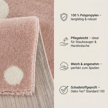 Дитячий килим Kinderteppich DOTS бежево-рожевий 80x150 см, Öko-Tex, для дівчаток, в дитячу кімнату