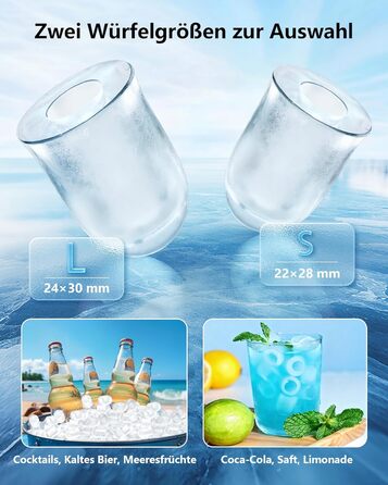 Машина для приготування льоду Eiswürfelmaschine Klein: портативна, 12 кг/24 год, 8 кубиків за 6 хв, 2 розміри, самоочищення для дому, кухні, кемпінгу, вечірки, RV