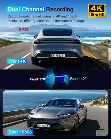 Відеореєстратор у машину 4K Dual Dashcam з CPL фільтром, 360°, WiFi, IPS, Нічне бачення, G-сенсор, Паркувальний режим, 64GB SD карта