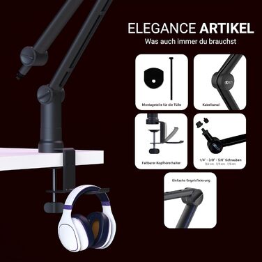 Кріплення для мікрофона IXTECH: сумісне з HyperX Quadcast, Rode, Shure SM7B, Blue Yeti. Настільний штатив для студійного мікрофона, подкастингу, стримінгу. Елегантна модель, високий профіль