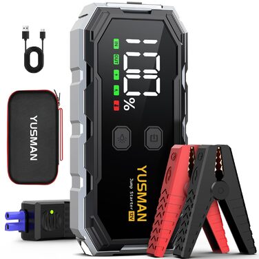 Powerbank для автомобіля Starthilfe: 6000A бустер для акумулятора, LED-ліхтарик, дисплей, кабель. Підходить для SUV, мотоциклів, газонокосарок Black