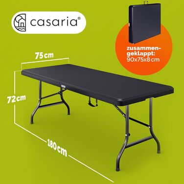 Стол садовий розкладний Casaria® з поліротангу, 180x75 см, чорний (антрацит)