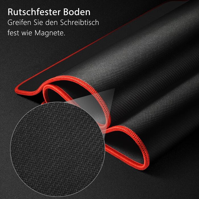 Leadsail XXL килимок для миші та клавіатури (800x300x4 мм), антивологий, преміум-текстура, для геймерів, PC, червоний