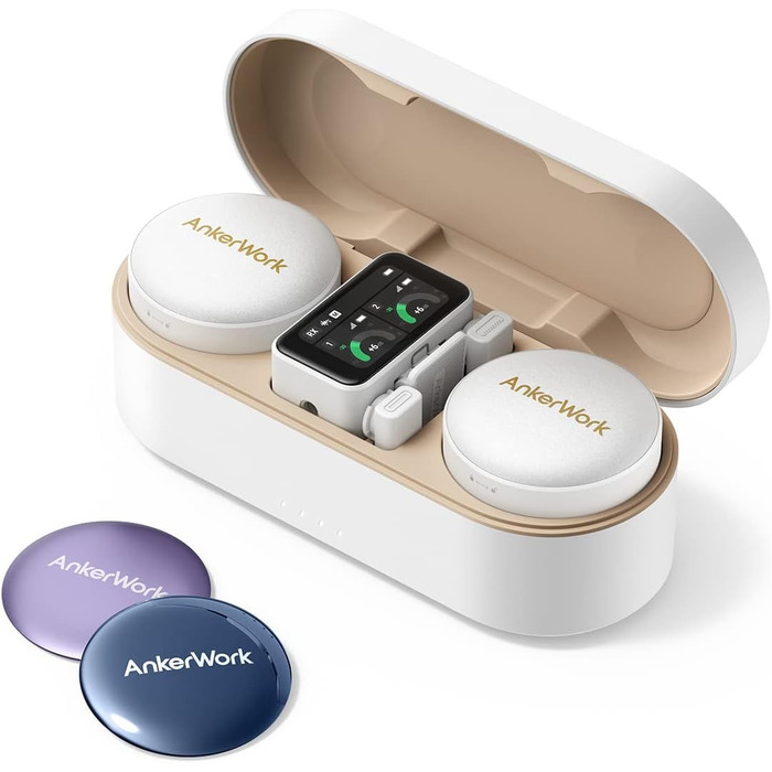 Мікрофон петличний AnkerWork M650 бездротовий, професійний, з шумозаглушенням, 2 канали, радіус дії 200м, акумулятор 15 годин, для Vlogs та стрімінгу (білий)