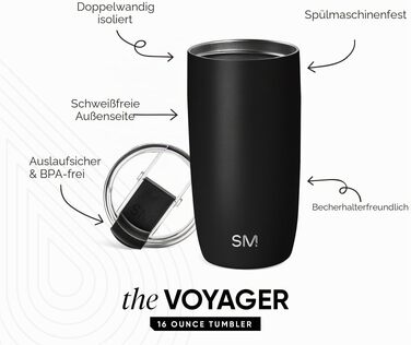 Термокухоль Simple Modern Voyager з кришкою-клапаном, ізольований сталевий стакан для кави, 470 мл, Midnight Black