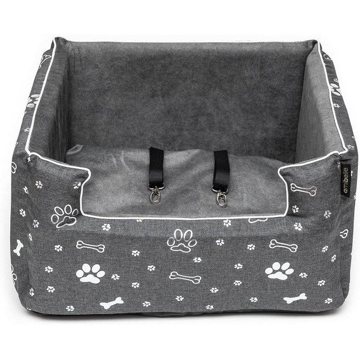 Автокрісло для собак Boutique Zoo | М'яке автокрісло для собак, котів та інших домашніх тварин | На заднє сидіння, пасажирське сидіння | Лежанка для собак, переноска для собак | Поліестер, штучна замша | Колір: Сірий | Розмір: M (47x40 см)