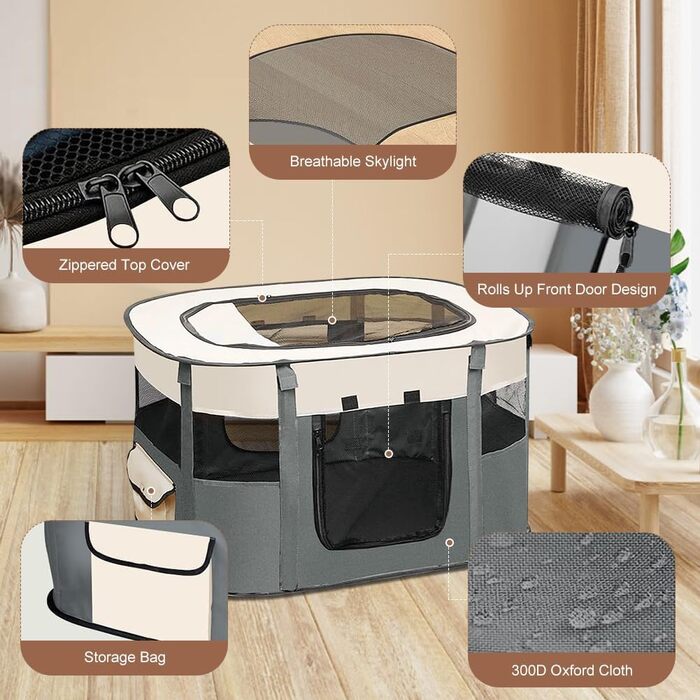 Клітка-забіг для цуценят та собак, складана, сірого кольору, 70x55x40 см