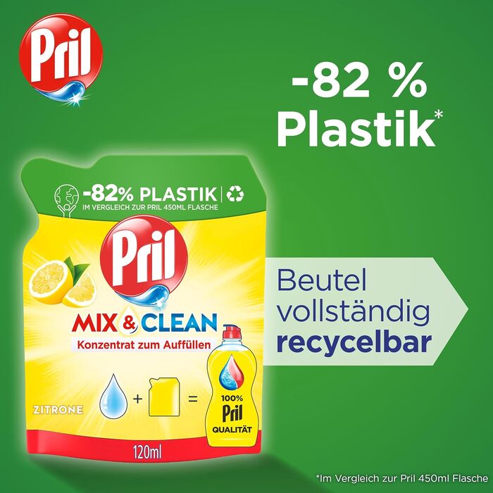 Засіб для миття посуду Pril Mix & Clean цитрусовий концентрат для дозаправки, 120 мл (набір 9 шт), висока жиророзчинна дія