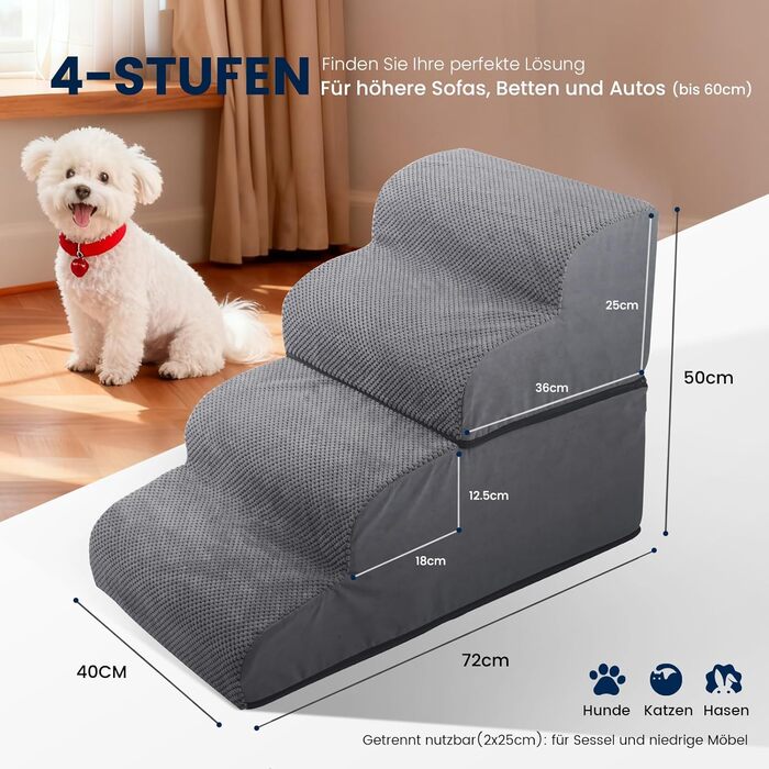 Сходинки для собак Mora Pets: зручні та безпечні для маленьких песиків, 3 сходинки, 50 см, знімний та миючий чохол