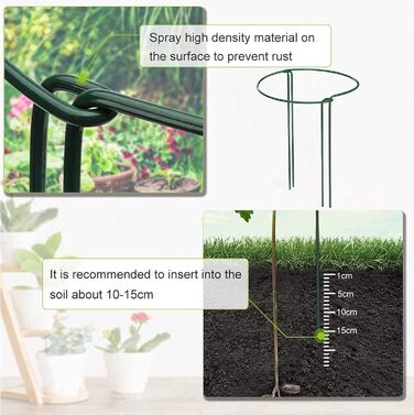 KAZITOO 8 Pack Large 60cm Tall Arch Plant Support Stakes, 4mm Thick Metal Garden Supports Green Half-Round Flower Rings with 4 Self-Watering Tips for Peonies, Hydrangeas, Monstera (60x30cm)