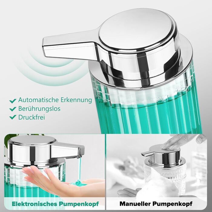 Phneems Automatic Soap Dispenser Glass Electric Soap Dispenser With Sensor 3 Adjustable Levels Soap Dispenser Automatic Dish Soap Dispenser USB Charging IPX5 Waterproof FOR Bathroom Kitchen Gel