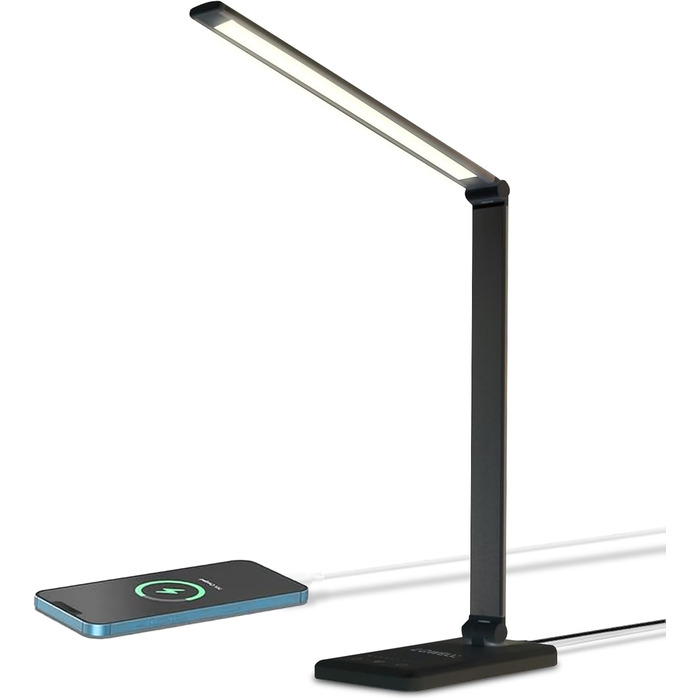 LED лампа настільна LQWELL® з регулюванням яскравості, металева, 5 кольорів, 10 рівнів яскравості, USB-зарядка, сенсорне управління, пам'ять, для дітей, чорна, QM019