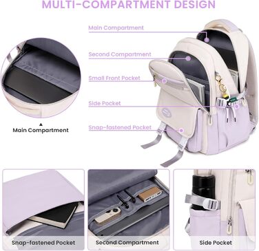 Шкільний рюкзак IvyH для підлітків, великий водонепроникний, для дівчаток та хлопчиків 3-9 класів, підходить для старшої школи, коледжу та подорожей, зелений світло-зелений (фіолетовий)