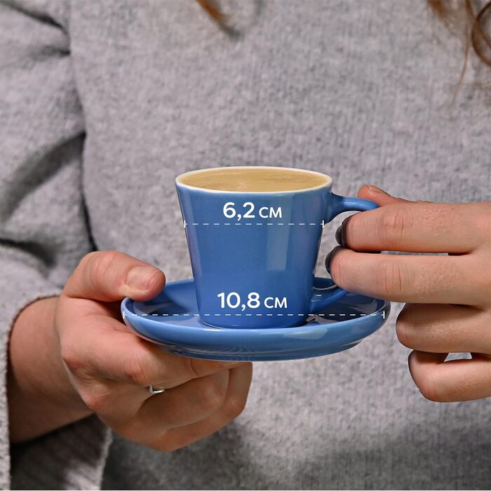 Набір чашок еспресо Cosumy 6 шт. з підставками - кераміка, кольорові, 70 мл, з можливістю складання, зберігає тепло, сучасний дизайн, подарункова коробка