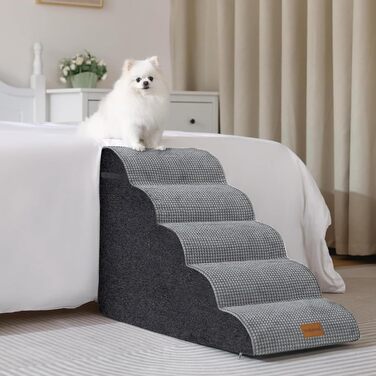 Trhillsbrad Breiter Hundetreppe 5 Stufen 62cm hoch für Kleine Hunde, Hochdichtem Schaumstoff Haustiertreppe, Waschbarem Bezug und Rutschfestem Boden