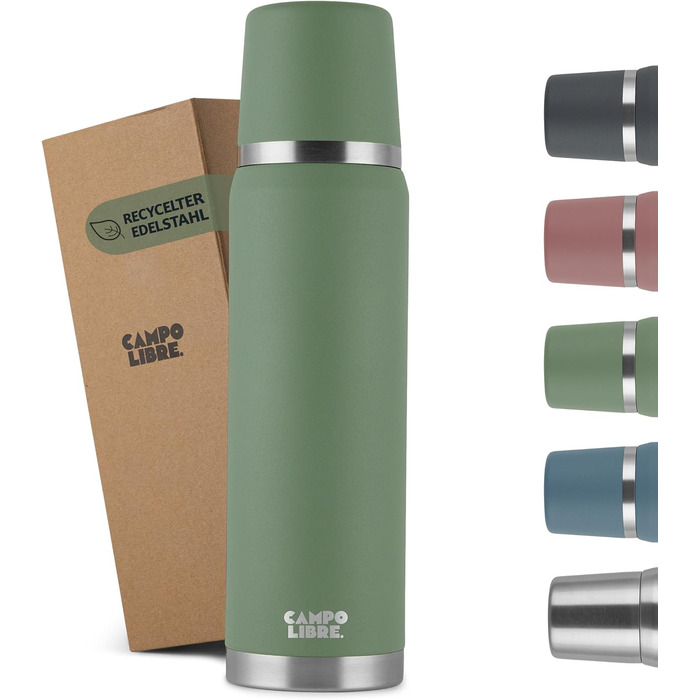 Jaco® Thermos Flask 1L, 750ml, 500ml | Thermos with Cup | Our thermos flask keeps drinks hot for at least 24 hours | The insulated flask with double-walled insulation is 100% leak-proof & made from recycled stainless steel.