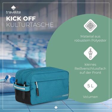 Косметичка для ручної поклажі Travelite Kick Off: практична культбагаж для подорожей та спорту, 26 см, 5 л, сірий (петроль)
